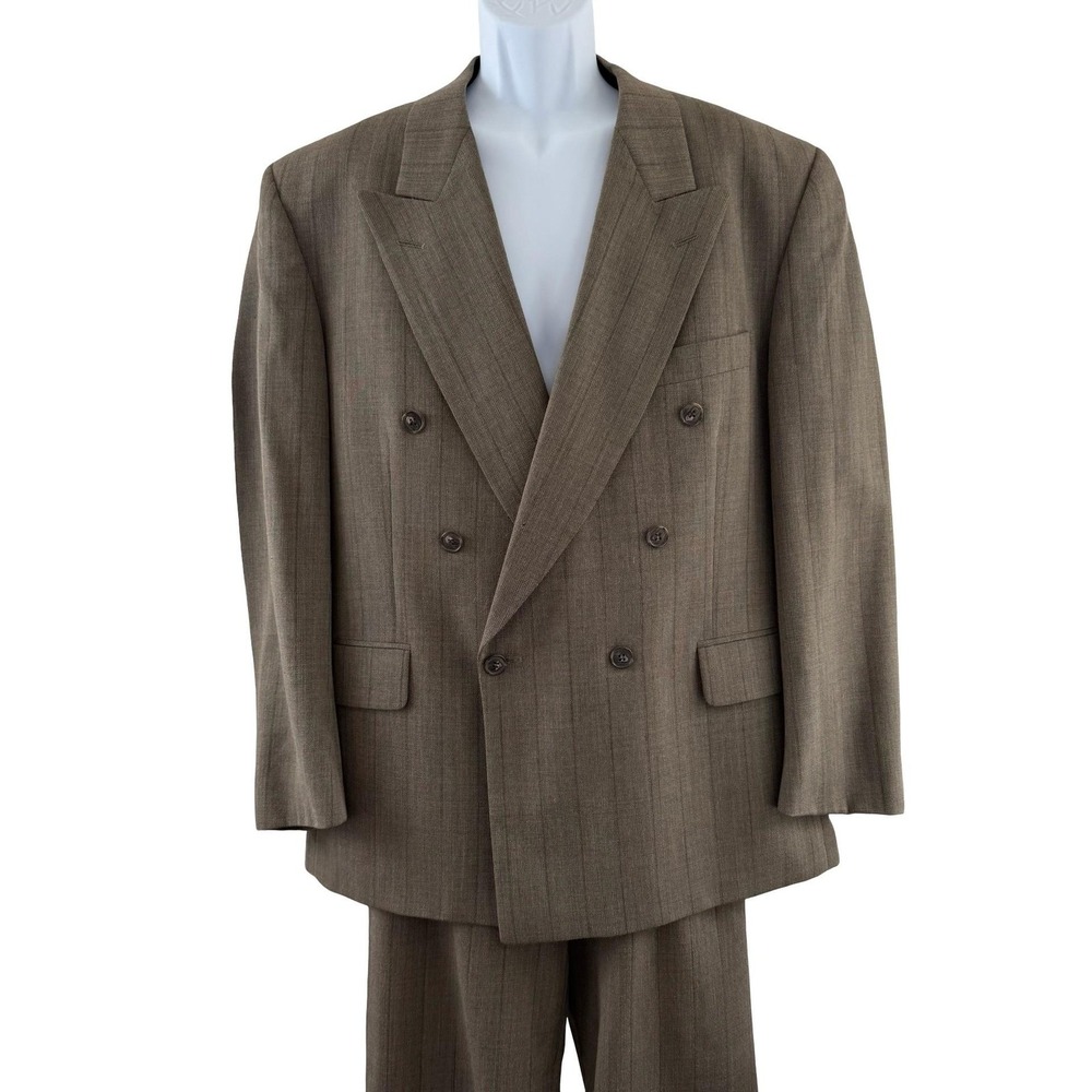 Vintage Geoffrey Beene 2 Piece Suit Mens 40R 34x26 Pinstripe Double Breasted 90s